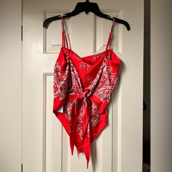🆕 NEW Red Paisley Women's Bandana Handkerchief Scarf Top - Picture 6 of 6